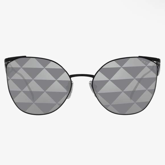 NWT🔥 Prada ✨ PR 50ZS 1AB03T Black Metal Fashion Sunglasses Grey Mirror Lens ✨ - Picture 4 of 9